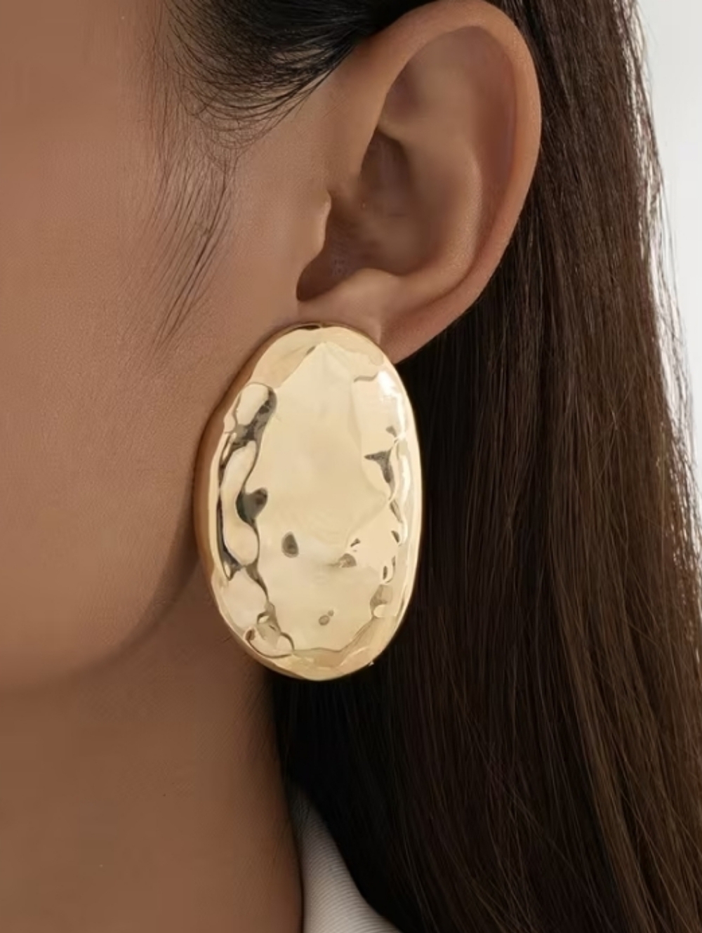 NEW! Gold Hammered Oval Statement Post Earrings - Women Jewelry